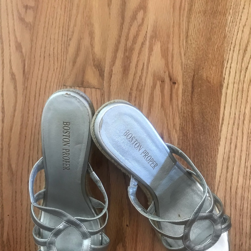 Silver High-Heeled Sandals, Boston Proper Size 9